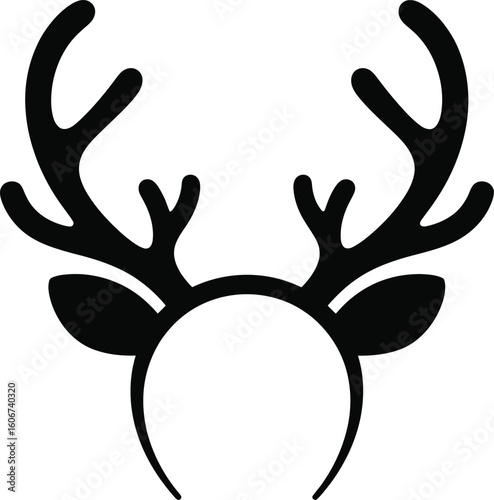 Black and white reindeer antlers headband silhouette a simple and festive design element for Christmas cards party invitations or holiday themed graphics isolated on white