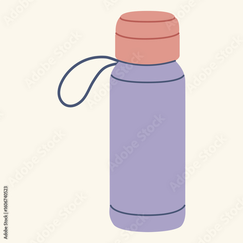 Thermos mug, reusable cup, cup for hot drinks. Travel camping equipment. Vector illustration in flat style