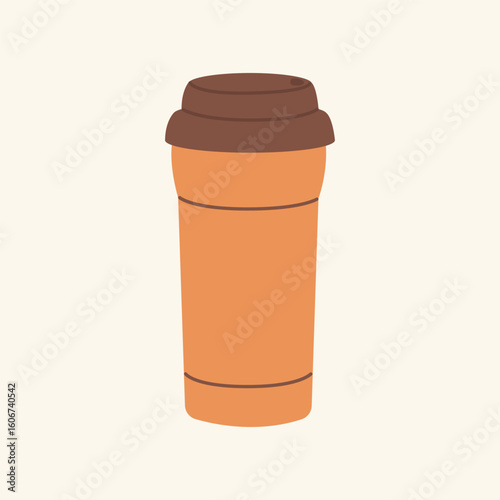 Thermos mug, reusable cup, cup for hot drinks. Travel camping equipment. Vector illustration in flat style