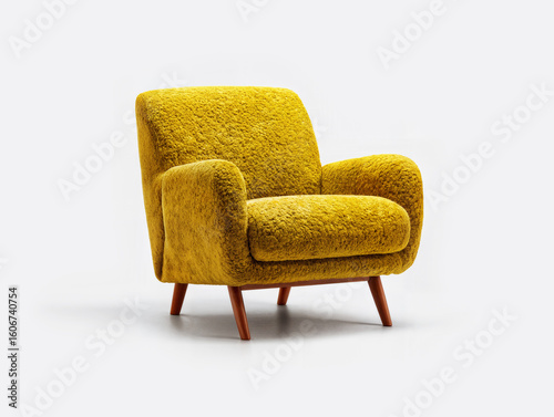Yellow armchair isolated on a white background, simple home decor. Generative AI illustration.
