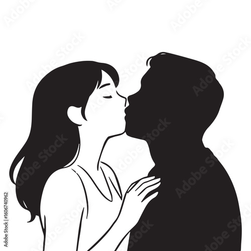 A drawing of a couple kissing and a man kissing Silhouette White Background.