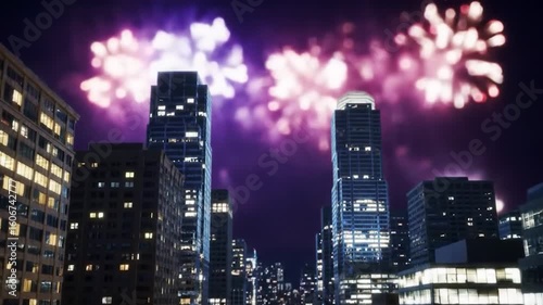 Wallpaper Mural City Skyline at Night with Fireworks Torontodigital.ca