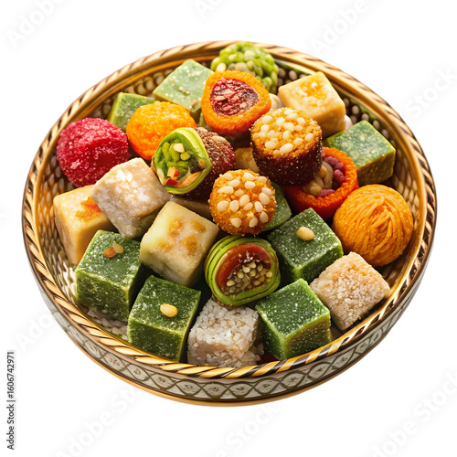 A Colorful Collection of Indian Sweets in a Decorative Bowl