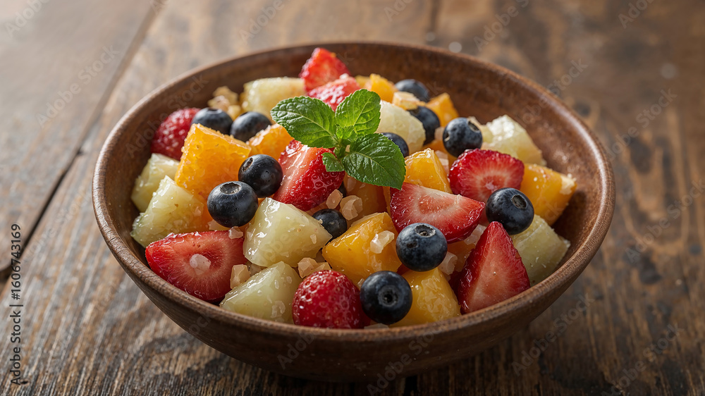 Delicious fresh fruit salad with strawberries, blueberries, pineapple and orange slices Delicious fresh fruit salad with strawberries, blueberries, pineapple and orange slices