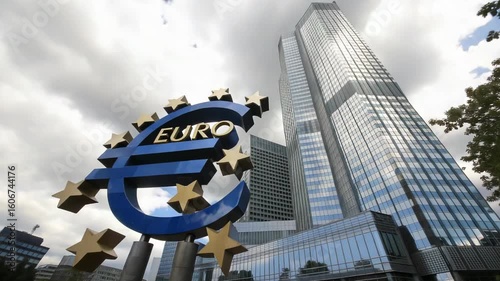 European Central Bank Building with Euro Symbol in Frankfurt, Germany