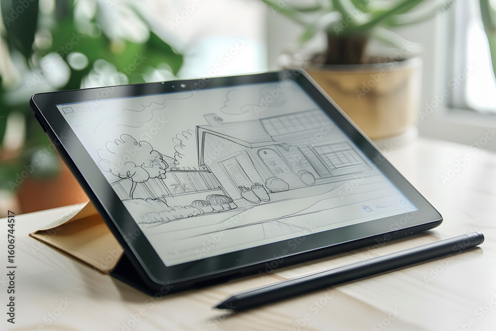 Digital tablet with digital sketch app open stylu Digital tablet with digital sketch app open stylu