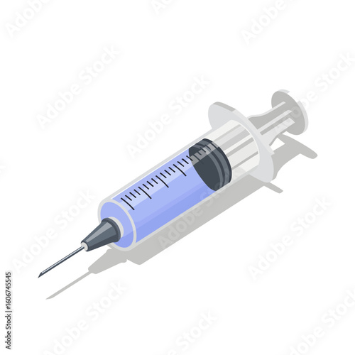 isometric syringe with blue liquid, medical equipment clip art preview