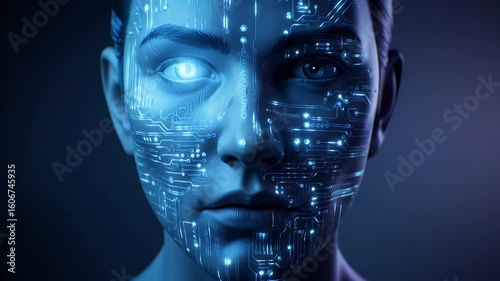 Digital Face: Circuitry Pattern Illuminates Human Features in Abstract Animation