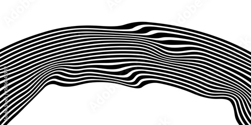 Abstract black and white stripes smoothly bent ribbon geometrical shape vector illustration isolated on white background