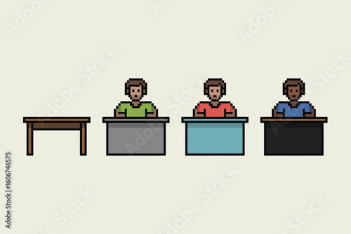 Three diverse students sitting at desks in a classroom