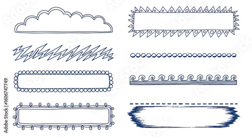 Collection of hand-drawn decorative borders and frames in various styles.