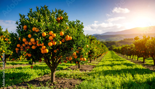 Orange tree and ripe hanging on the tree