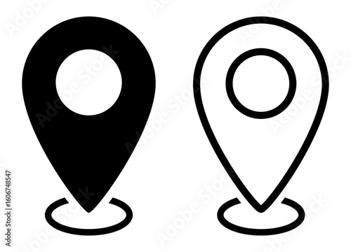 Location pin icons in filled and outline style for maps and GPS navigation. icons, Vetor.