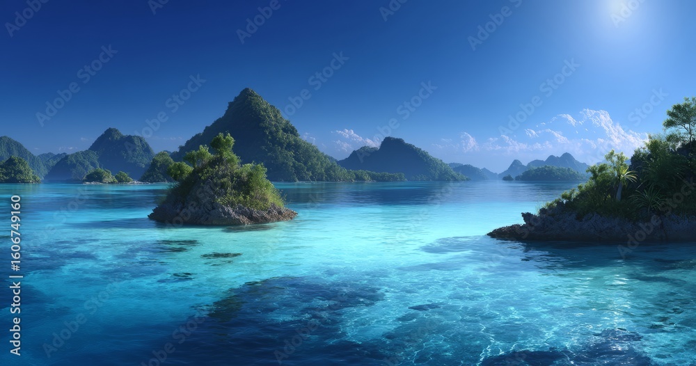 Fototapeta premium Serene nature landscape tropical islands hdr panorama 360 degree ocean view
