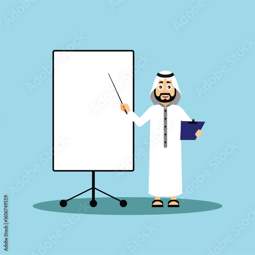 Vector illustration of Arabian with white board blank advertising