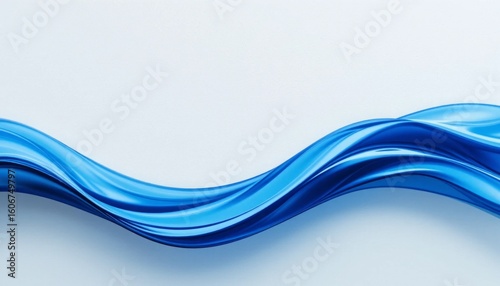  Glossy blue abstract waves curving smoothly across a white canvas, evoking movement, elegance, and clarity