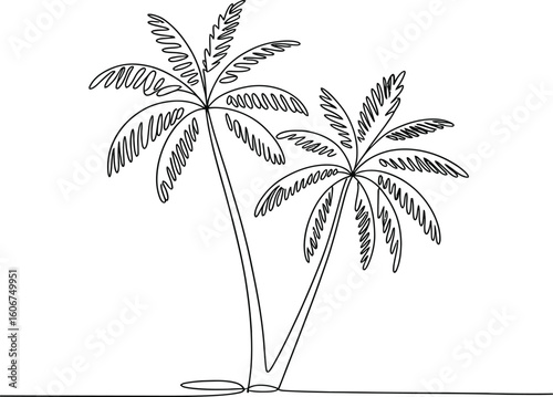 Stylized line art drawing of two palm trees on a white background