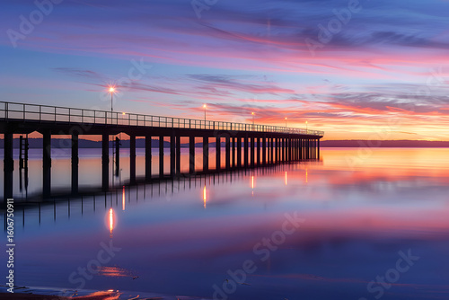 Wallpaper Mural Long pier stretching into calm bay at sunset mirr Torontodigital.ca