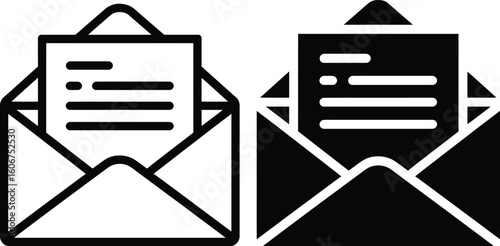 Open envelope with document icons in outline and solid styles