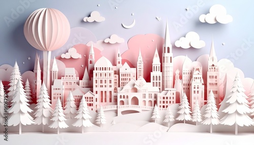 Minimalist Paper Craft city skyline