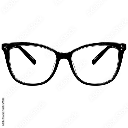 Modern illustration of corrective vision accessory, glasses with ink, designed for men's optical needs and good eyesight, featuring diopter glasses for reading, in a stylish and vintage black and