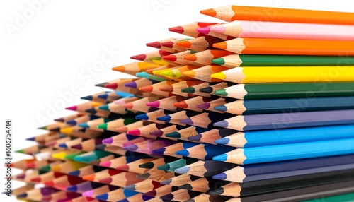 Colorful pencils stacked in a pyramid shape