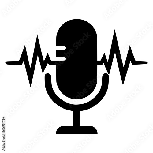 Black mic icon with audio waveform