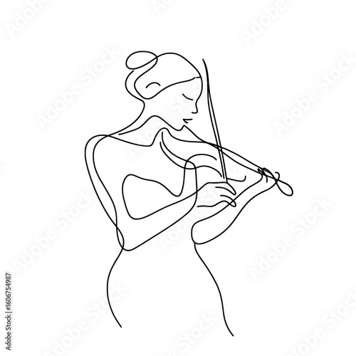 Isolated on a white background, a violin is rendered in a minimalist style using a continuous one-line drawing