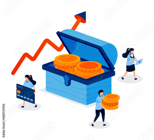 Treasures Earned From Long Term Investments Representing Growth, Wealth, and Financial Patience. Creative Illustration for Website, Landing Page, Mobile Apps, Startup Flyer, Banner, and Ads Design