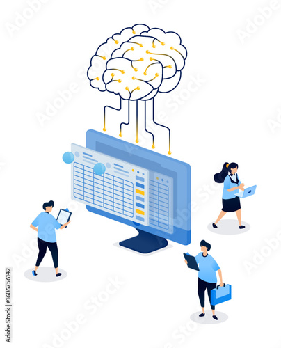 Brain Connected to Spreadsheet Illustrating Smart Bookkeeping and Efficient Accounting Workflow. Creative Illustration for Website, Landing Page, Mobile Apps, Startup Flyer, Banner, and Ads Design