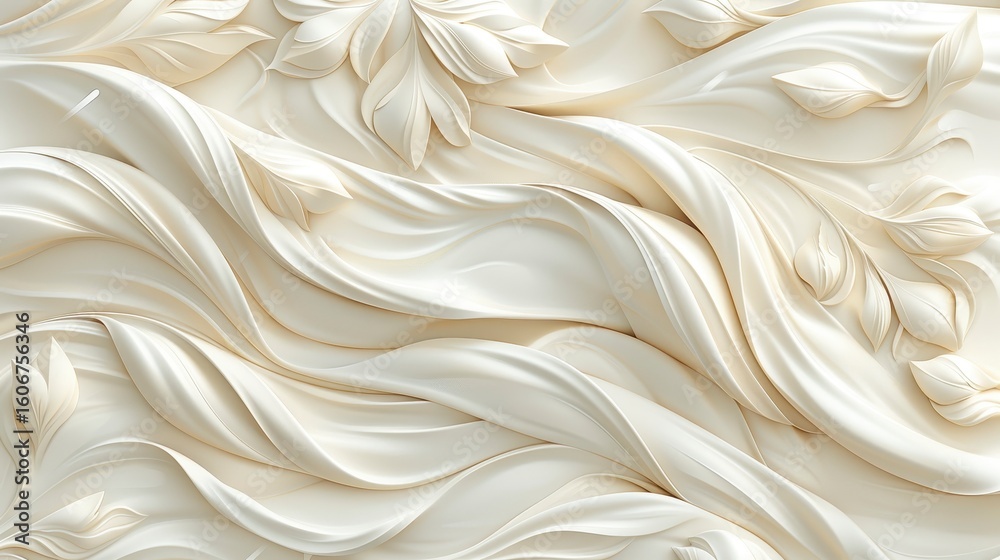 Obraz premium Creamy, abstract floral relief with swirling, textured patterns and flowing, organic shapes