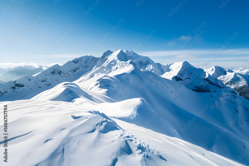 Naklejka premium Snow-covered mountain ridge under blue sky with