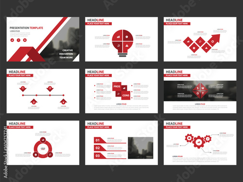 Red Abstract presentation templates, Infographic elements template flat design set for annual report brochure flyer leaflet marketing advertising banner template