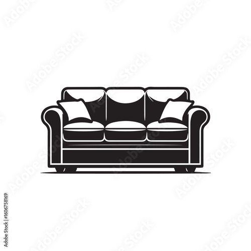 Sofa silhouette black and white vector icon
