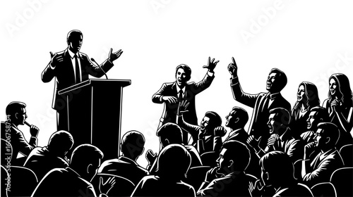 Business speaker addressing an engaged audience at a conference or seminar