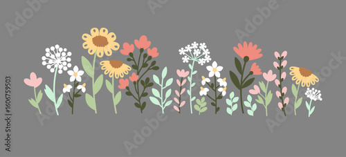   wild  flowers of different sizes artwork for tattoo, fabrics, souvenirs, packaging, embroidery ,greeting cards and scrapbooking