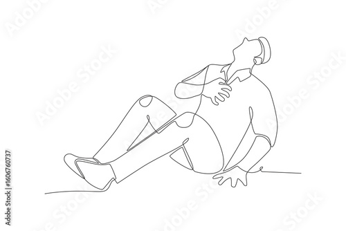 Man with chest pain. Chest pain concept one-line drawing