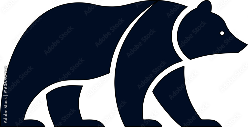 Fototapeta premium logo style Vector silhouette of walking bear in black, perfect for badges, camping graphics, or forest illustrations.