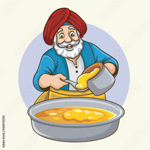 An Indian street food vendor is making dough