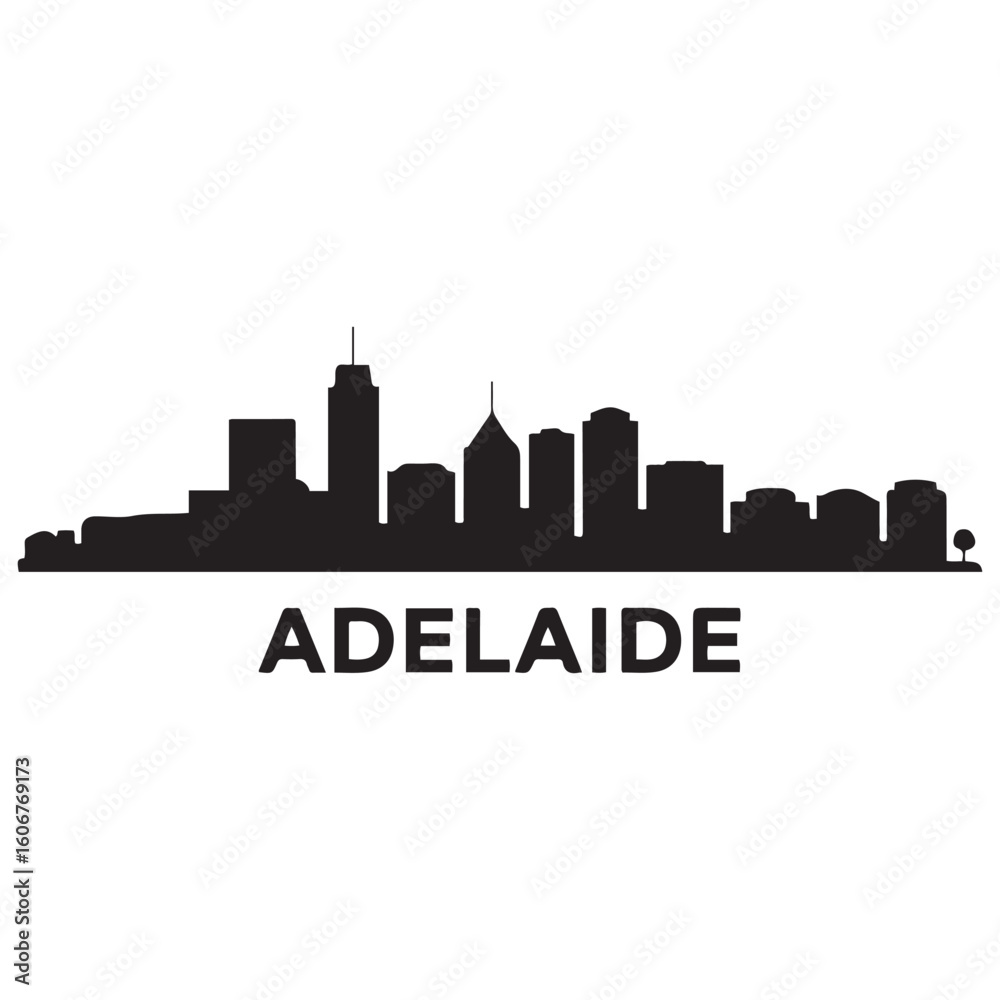 Naklejka premium Adelaide skyline silhouette. Black Adelaide city design. Vector black silhouette. with white background