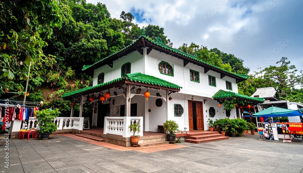 Obraz premium Asian temple nestled in lush greenery
