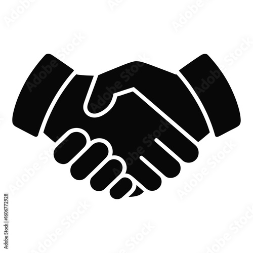 Black silhouette of two hands shaking in agreement on white background handshake partnership