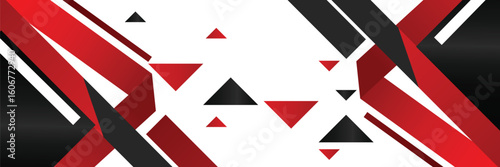 Abstract banner vector, modern background horizontal with geometric red white and black color for technology and sports theme