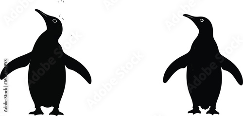 Two penguin silhouettes standing side by side view
