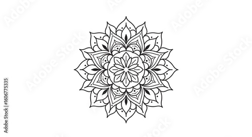 Set of Intricate Black and White Mandala Line Art Designs.