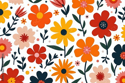 Wallpaper Mural Vibrant Red Orange Cosmos Floral Illustration Design ai generated Torontodigital.ca