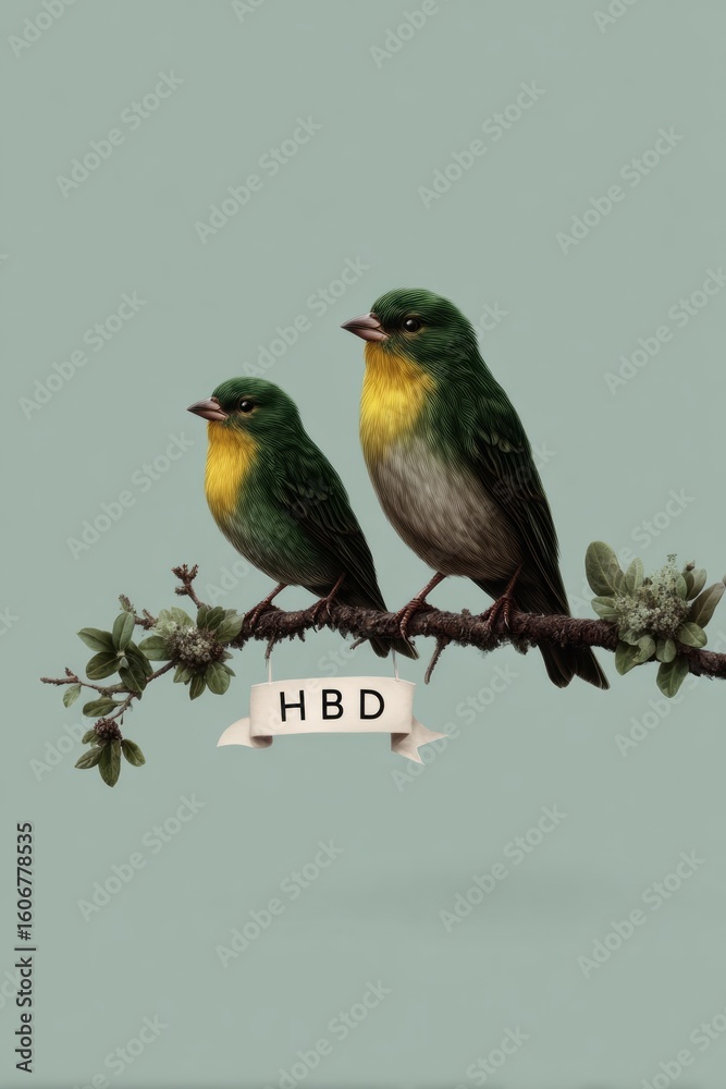 Obraz premium Happy birthday card featuring birds nature setting artistic design cheerful vibe
