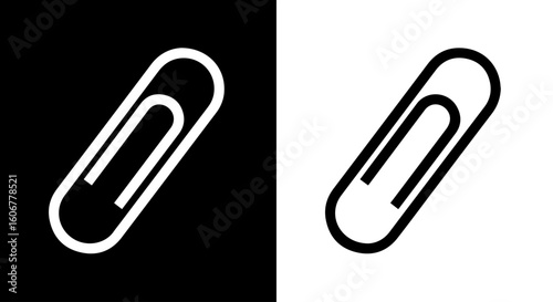 Simple paperclip icon, displayed in black and white, contrasting backgrounds.