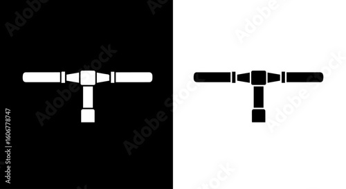 A contrasting image featuring handlebars, one in white against black, and the other in black against white.