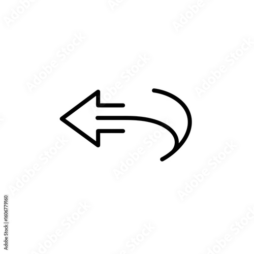 Undo typing icon featuring a left arrow and curve in minimal style on transparent background with